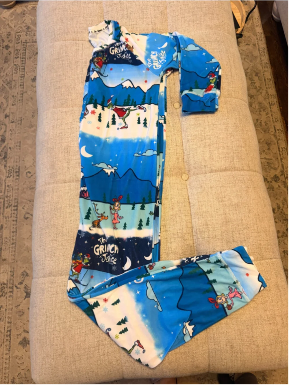 The Grinch x Justice Sleep Girls L 12-14 Blue Christmas One Piece Pajama Onesie